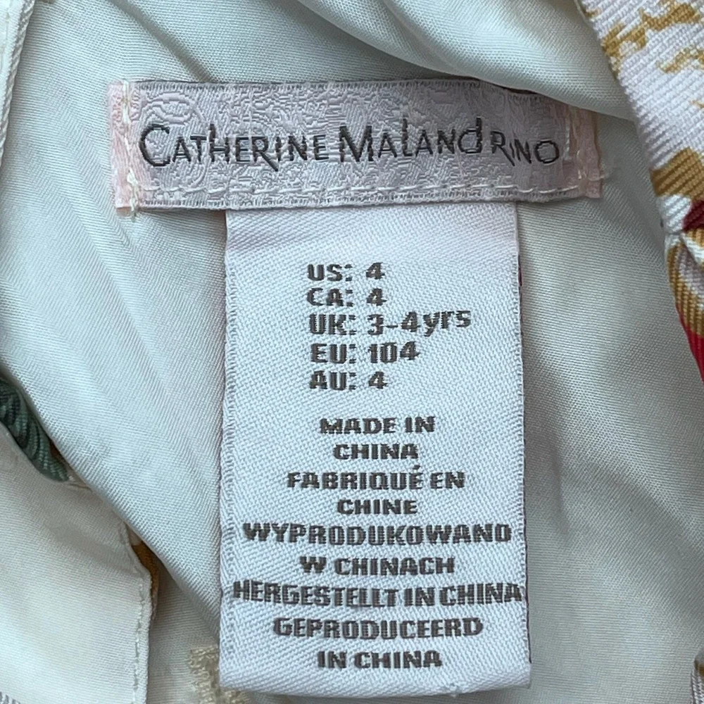 Catherine Malandrino Girls Floral Bubble Hem Dress Red‎ White Velvet Trim Size 4